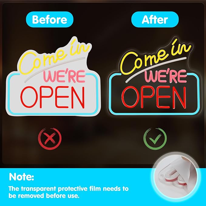 Come In We're Open Neon Sign for Wall Decor, Bright LED Neon Open Signs for Business Storefront Window Glass Door Shop Florists Bar Cafes Pubs