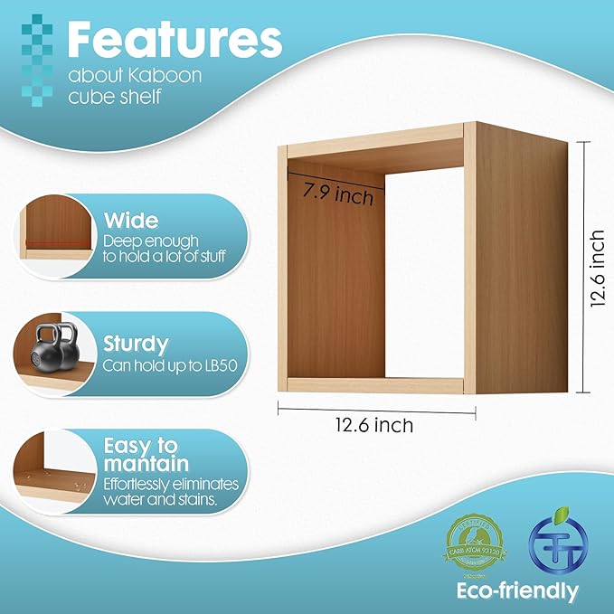 Kaboon Cube Floating Shelves Set2, Display Shelves Wall Mount 7.75" D x 12.5" W x 12.5" H, (Light Walnut, Square 2 Cubes)
