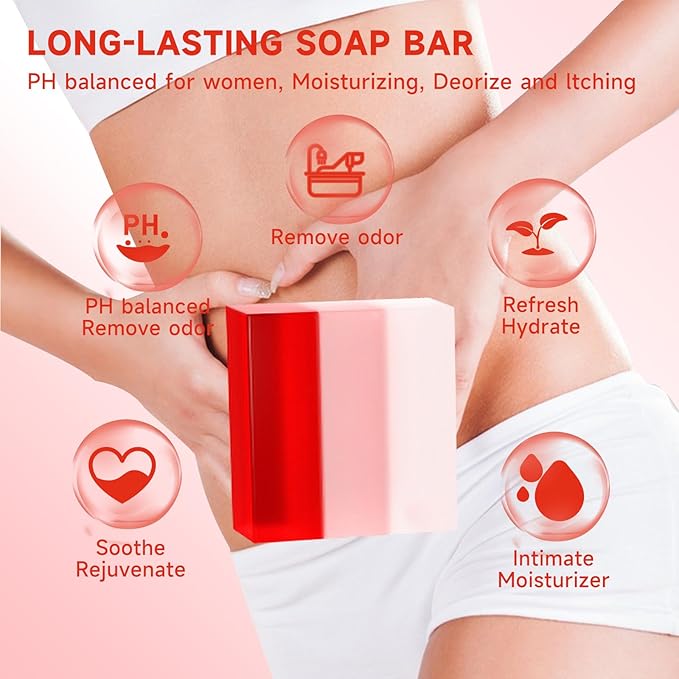 3 PCS Yoni Soap Bar, Organic Yoni Bar Soap Yoni Wash Feminine Wash for Women Ph Balance, Natural Deodorant Vaginal Body Bath Soap Body Wash Strawberry Handmade feminine soap