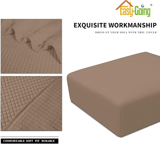 Easy-Going Stretch Square Ottoman Cover 40x40x15 inch Folding Storage Stool Furniture Protector Soft Rectangle slipcover with Elastic Bottom Camel