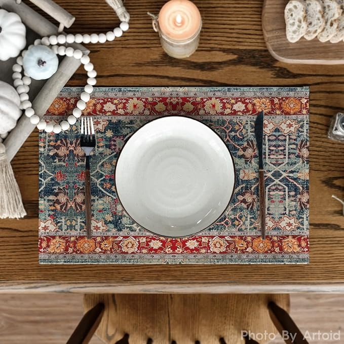 Artoid Mode Boho Bohemia Style Placemats Set of 6, 12x18 Inch Country Rustic Farmhouse Magical Fall Table Mats for Party Kitchen Dining Decoration