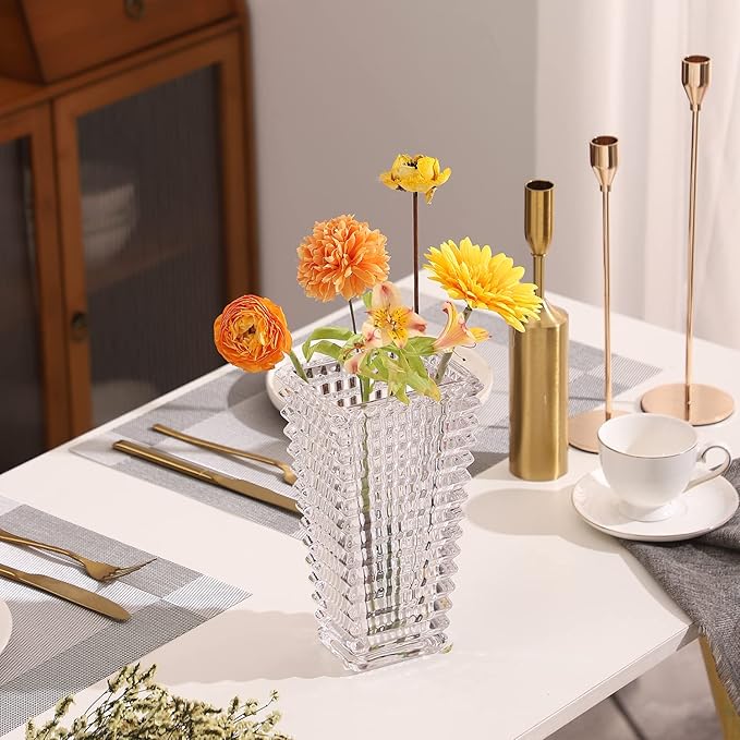 MCMCNCUIU Crystal Vase, Large Crystal Vases for Flowers, Large Flower Vase, Modern Clear Vases for Living Room, Bedroom, Kitchen, Dining Table, Mantle, Wedding, 9 Inches