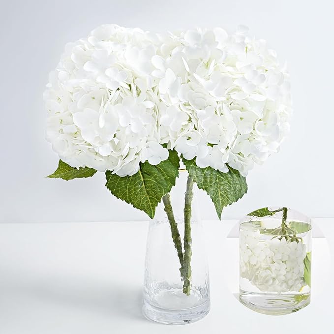 MARTINE MALL 2Pcs 21in Hydrangea Artificial Flowers, Latex Real Touch Hydrangeas Lifelike Large Hydrangea Flowers for Home Decor Party Arrangements Wedding Bouquets Centerpieces (White)