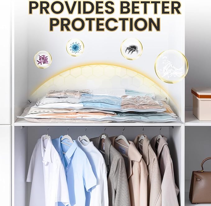 TAILI LONG SIDE ZIP 6 Pack Vacuum Storage Bags, Multi-Size Vacuum Seal Bags for Clothing (3 Large+3 Jumbo), Storage Bulky Beddings, Comforters and Clothes, Space Saver for Closet Organization