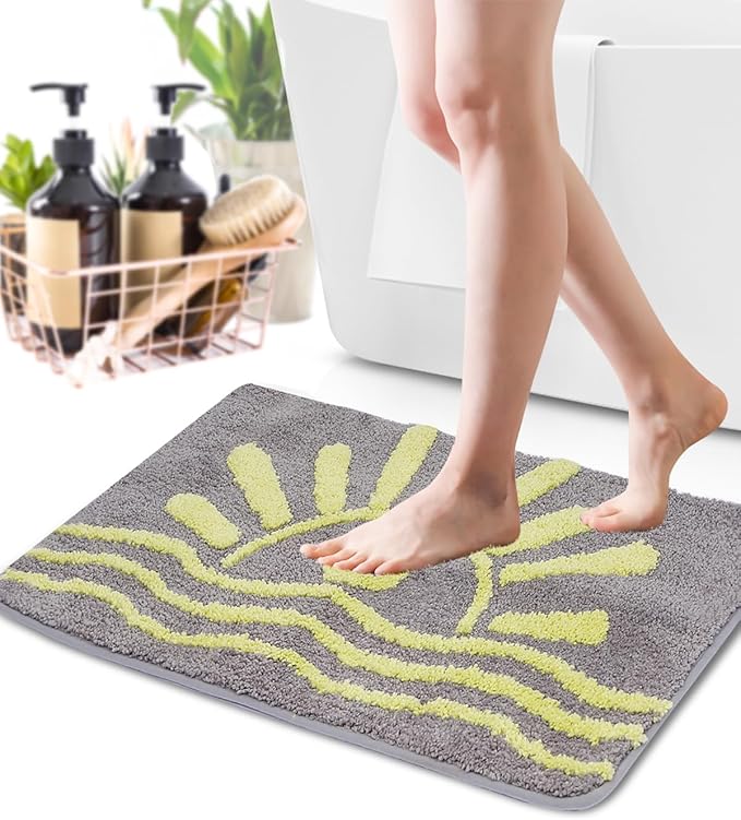 Bathroom Rugs Mat Rectangle 32"×20" - Cute Sun Smile Fun Grey Green Boho Bath Mats Non Slip, Soft Absorbent Microfiber Bohemian Rug,Machine Washable Rubber Rugs for Floor Bedroom Toilet Bathmat