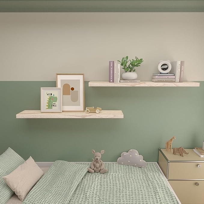 Floating Shelves 36 Inch Wall Shelf Solid Wood Mounted Storage for Bedroom Living Room Set of 2, Rustic Torched Wall Shelves