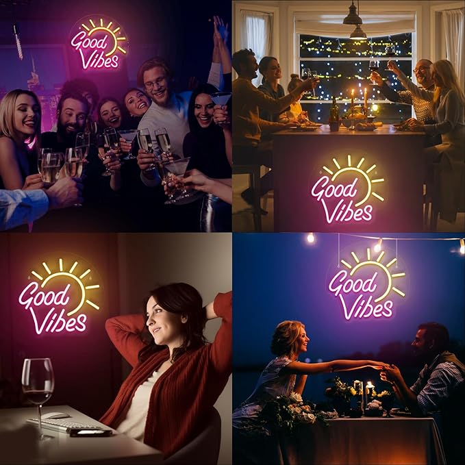 Good Vibes Neon Sign, Battery or Usb Powered Neon Signs for Wall Decor, Adjustable Brightness Good Vibes Signs(12.8 x 11.8 inches)