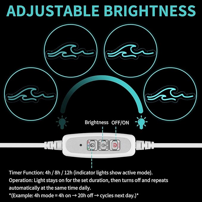 Wave Neon Signs with Cycle Timer,Dimmer Ice Blue Wave Led Neon Light Sign For Kids Wall Decor USB Powered For Living Room Bar Bedroom Christmas Gift