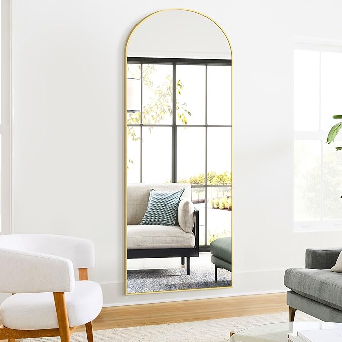 Full Length Mirror, 70"x24" Arched Standing Floor Full Body Mirror for Wall with Aluminum Alloy Frame for Bedroom, Living Room, Dressing Room(Gold)