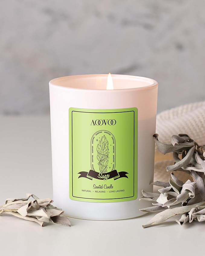 AOOVOO Sage Scented Candles for Women - Aromatherapy Candle with Crystals Inside, 7oz Soy Candles for Home Scented, Christmas Birthday Gifts Mothers Day Candle for Women Mom