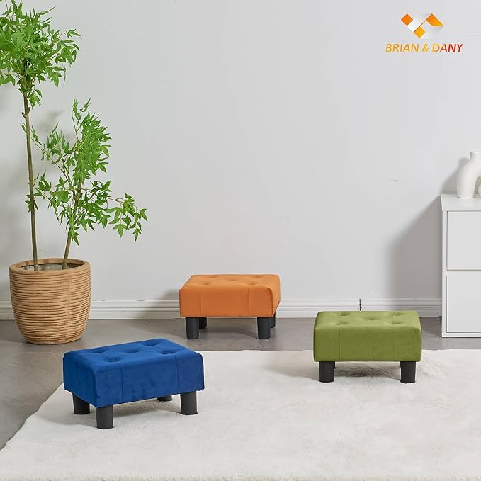 BRIAN & DANY Small Foot Stool, Velvet Foot Stools with Legs, Stable Small Footstool for Living Room, Olive Green