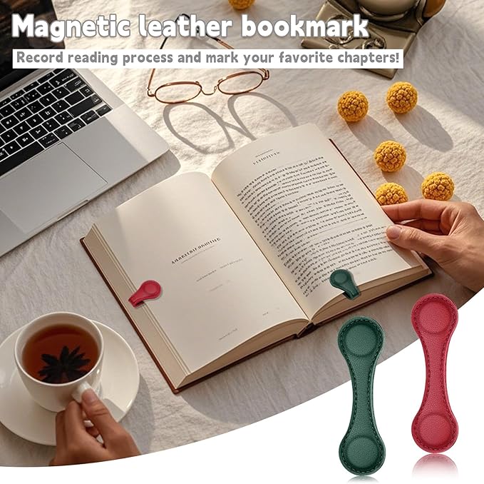 2PCS Magnetic Bookmarks, Leather Magnetic Bookmarks for Women Men, Double-Sided Magnetic Book Mark Clip for Book Lovers Readers Teachers Students