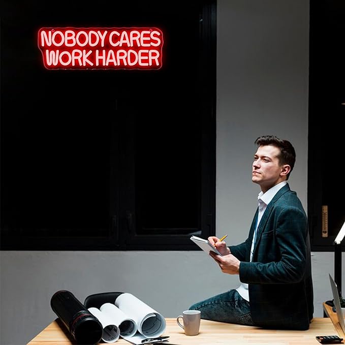 Nobody Cares Work Harder Neon Sign, Motivational Neon Light USB Powered Lnspirational LED Neon Light Wall Art, for Office Study Room Or Gym Teen Bedroom Modern Decor(15.7 * 5.1 In)