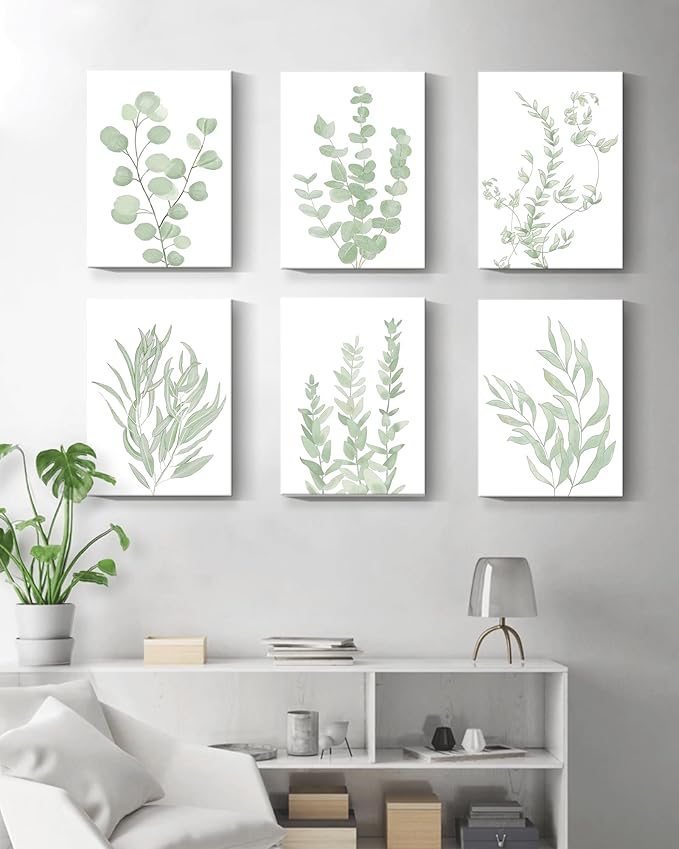 ๐๐ฟ๐๐ผ๐๐บ Botanical Eucalyptus Canvas ๐๐ฟ๐ฎ๐บ๐ฒ๐ฑ Wall Art 12โx 16โ Large Boho Plant Wall Decor for Bedroom Minimalist Prints for Living Room Light Green Botanical Art Painting for Office Eucalyptus Leaf