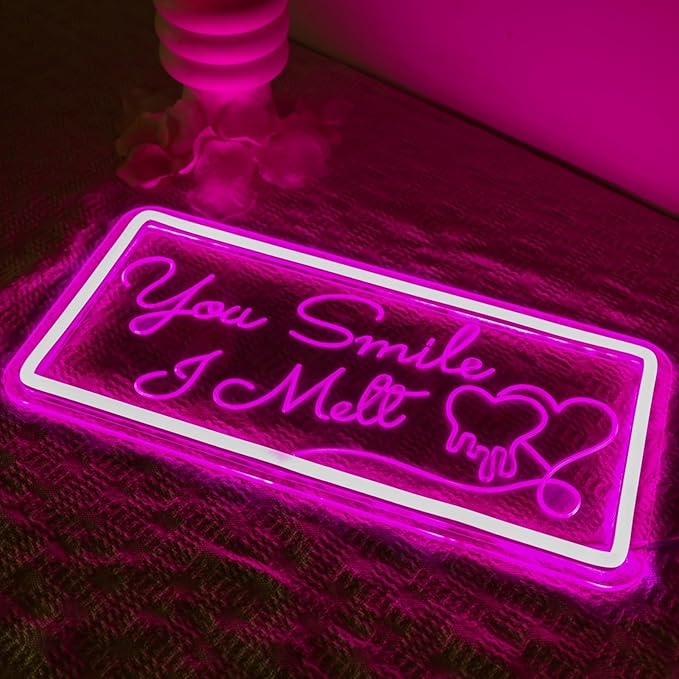 Neon Sign for Wall Decor, You Smile, I Melt Neon Signs, Pink Led Light Neon Signs with Dimmable Switch, USB Powered, Bedroom, Birthday, Living Room Decor, Girlfriend Gift