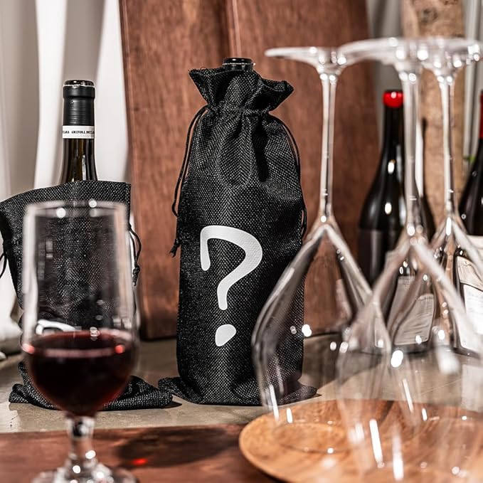 VINOPIE Black Blind Tasting Wine Bags Cover Pouch Kit Tasting Sleeve With Numbering 1to10 Mark Printed On It (10pcs) Hessian Cloth Glass Bottle Gift Bags for Christmas Wedding Party Decoration