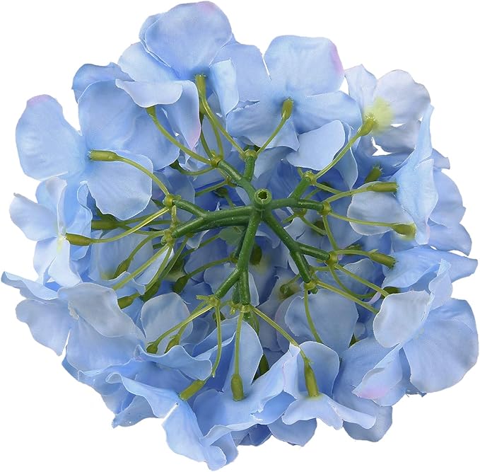 Flojery Silk Hydrangea Heads Artificial Flowers Heads with Stems for Home Wedding Decor,Pack of 10 (Blue)