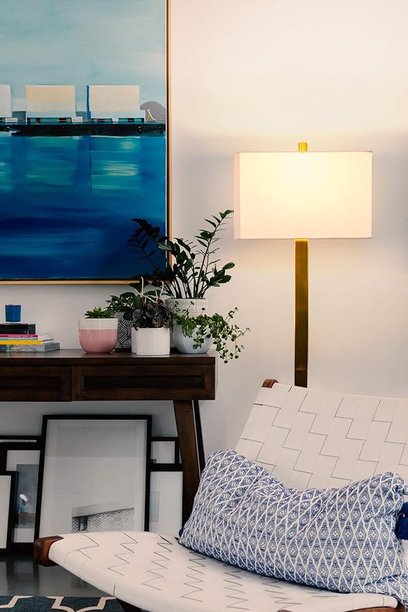 Brightech Stella Mid-Century Modern Standing Lamp, Contemporary Lamp for Living Rooms & Offices, LED Floor Lamp for Reading and Work, Excellent Tall Lamp with Heavy Base for Living Room Décor - Brass