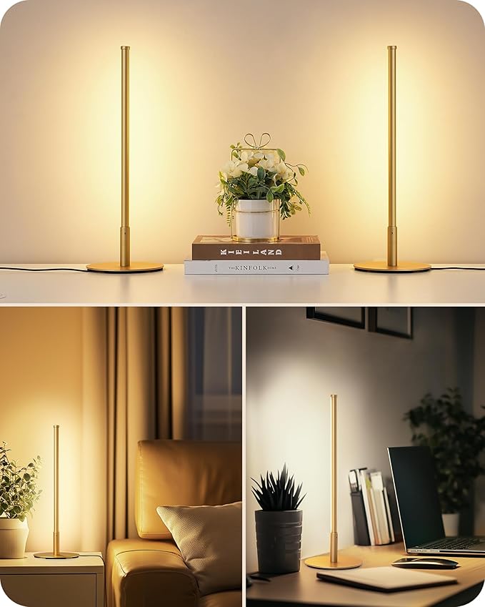 EDISHINE Upgraded LED Table Lamp, Stepless Dimmable Bedside Lamp with 3 Color Temperature, Modern Nightstand Lamp, Desk Lamps for Bedroom, Living Room, Corner, Gift, Metal Finish, Gold, 6W