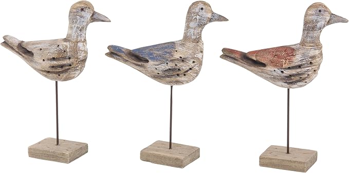 Deco 79 Wood Bird Decorative Sculpture Home Decor Statues, Set of 3 Accent Figurines 11"W, 14"H, Brown