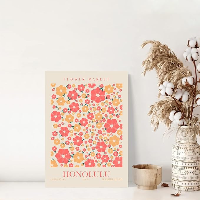 Flower Market Wall Art Framed, Abstract Flower Market Wall Art Prints, Vintage Colorful Floral Wall Art Decor, Minimalist City & Flower Painting Pictures for Aesthetic Room, Bedroom, Living Room, Gallery, Boho Room Decor(12x16inch, Type 6)