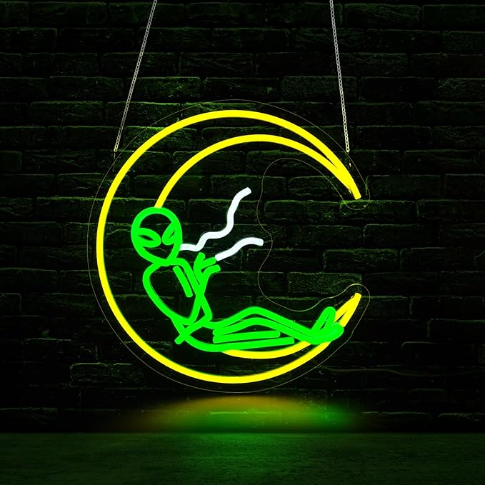 Alien Moon Neon Sign for Wall Decor Led Neon Signs Light Up Sign Room Decor Neon Lights Sign USB Powered