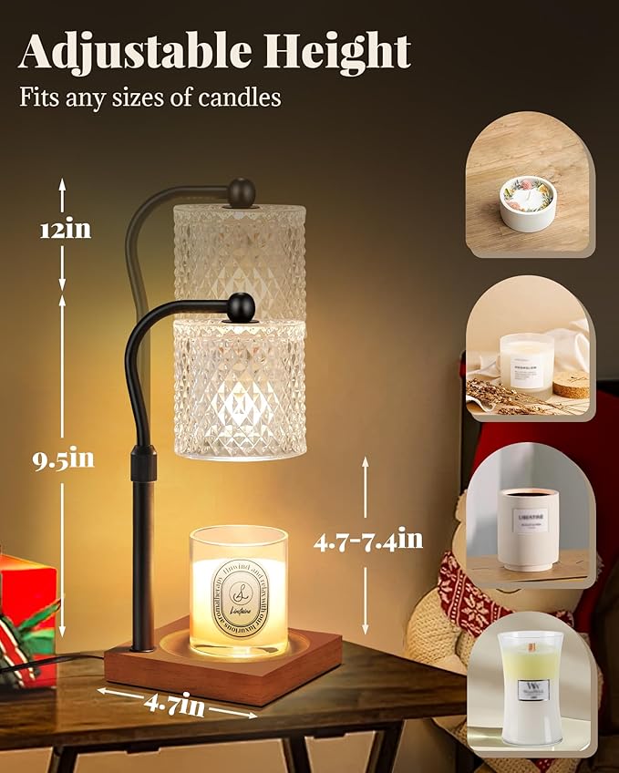 2 Pack Candle Warmer Lamp with Timer Dimmer Adjustable Height, Birthday Housewarming New Home Decor Gifts for Women, Electric Wax Warmer with 2 Bulbs for Jar Candles