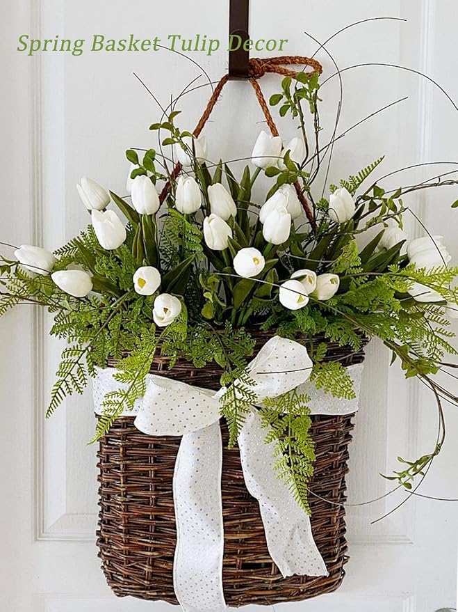 Beferr 10pcs White Tulips Artificial Flowers Faux Silk Tulip Real Touch Tulip Fake Flowers Bouquets Arrangements for Mothers Day Spring Easter Wedding Flowers Gifts Home Table Decor