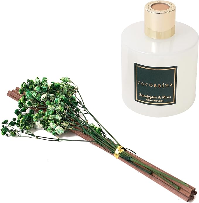 Cocorrína Reed Diffuser Sets- Eucalyptus & Moss Scented Diffuser with Sticks Home Fragrance Reed Diffuser for Bathroom Shelf Decor