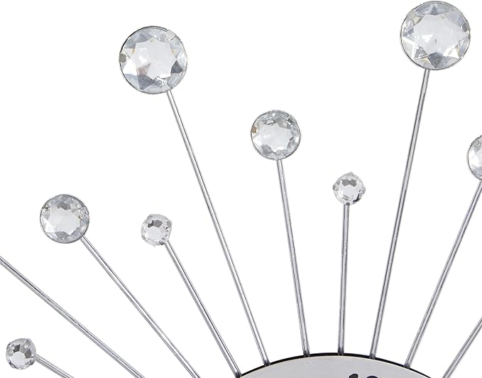 Deco 79 Metal Starburst Decorative Wall Clock With Crystal Accents for Home and Room, 15" x 2" x 15", Silver