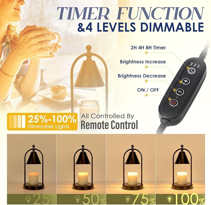 Soilsiu 2 Packs Candle Warmer Lamp with Timer, Electric Black Candle Warmer Light for Bedroom, Dimmable Wax Melts Warmer for Candle Jars, Home Decor Beside Lamp Gifts for Women