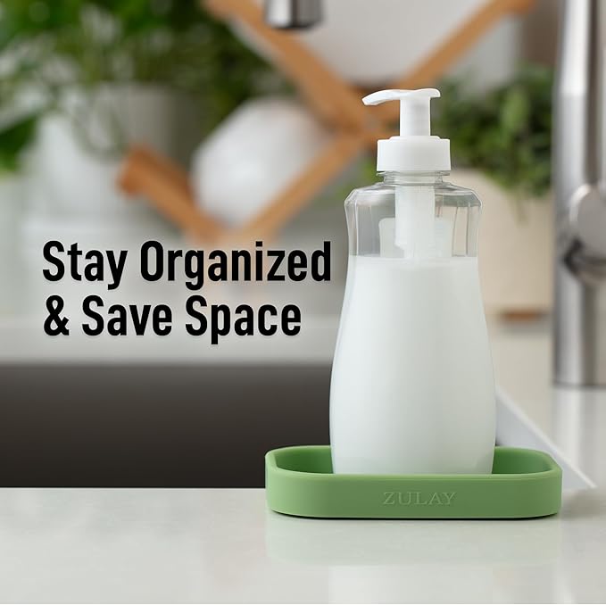 Zulay Small Silicone Sponge Holder (4.9x3.3”) – Space-Saving Sink Organizer Tray for Sponge, Soap, Brush & More – Compact Non-Slip Dish for Kitchen & Bathroom (Jade Green)