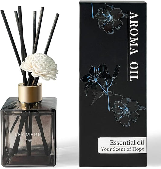 Reed Diffuser with Natural Aroma Essential Oil Rouge Scent- 6.3 oz (180 ml) Home Fragrance with Sticks Reed Diffuser Flower for Home Room Office Bathroom Shelf Decor