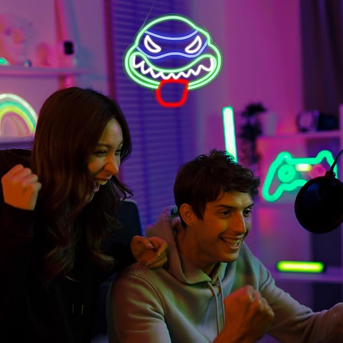 Anime Turtles Neon Wall Light -13.8 * 13in USB-Powered LED Decor for Bedroom, Gaming Room, or Hero-Themed Birthday Party