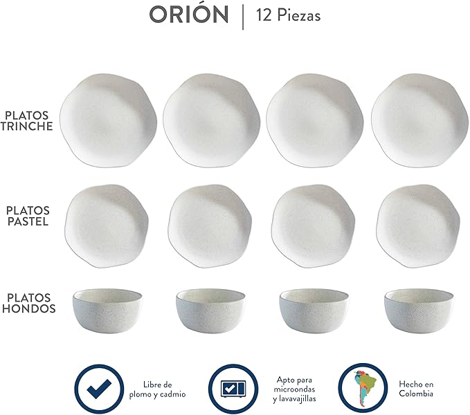 Corona Dinnerware Set 12– piece, Plates and Bowls Set, Ceramic Sets for 4, Microwave and Dishwasher Safe, Orion Reactive Glaze