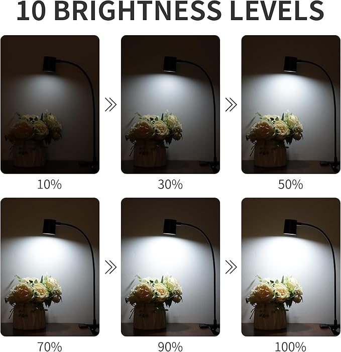 Dott Arts Desk Lamp,USB Clip On Light,3 Color Modes,10 Brightness Levels,360° Gooseneck LED Reading Light,Eye-Care for Home Office,Headboards, Black
