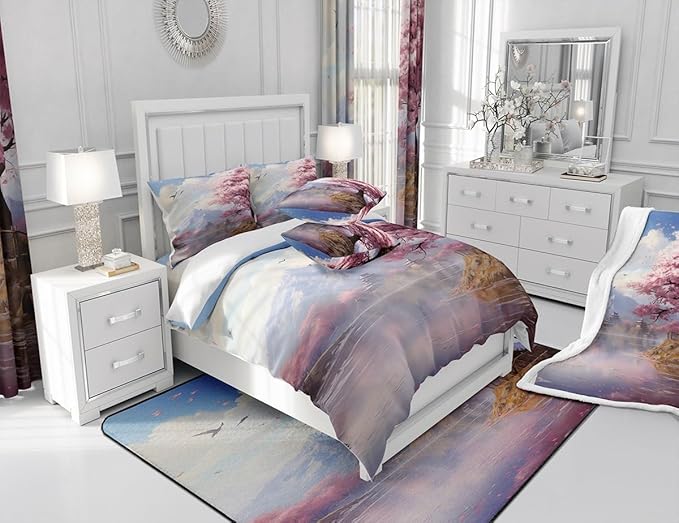 Feelyou Cherry Blossom Fabric Shower Curtain Floral Bathroom Waterproof Accessories with 12 Hooks for Kids Teens Adults Nutrue Theme Shower Curtain Tree of Life Curtains,72x78 Inches