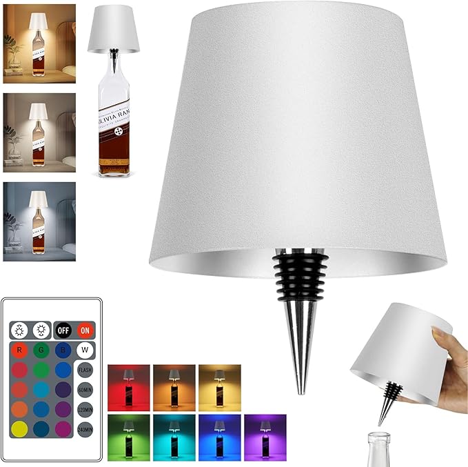2025 New Wireless Bottle Lamp,RGB LED Bottle Light with Remote Dimmable(RGB White, 1pc)