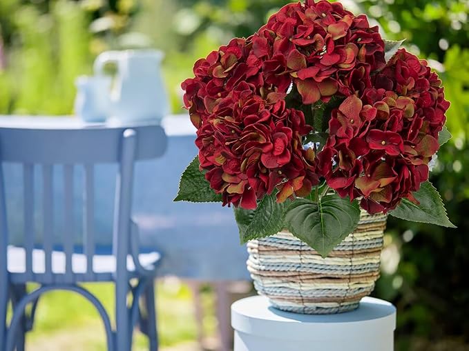 Red Hydrangea Artificial Flowers Large Artificial Hydrangeas Silk Red Fall Flowers for Home Decor Indoor Wedding Flowers Bouquets Faux Flowers Kitchen Centerpiece Table Decorations