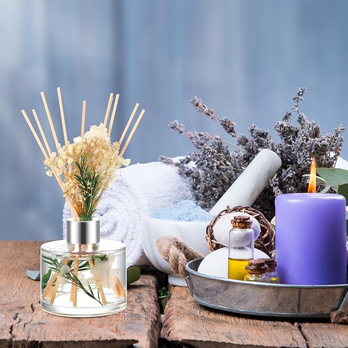 Rtteri 2 Reed Diffuser Sets Flower Oil Diffuser Sticks with Refill Empty 5oz Bottles Scent Glass for Fragrance Home Bathroom Gifts, Oil Not Included(White Color)