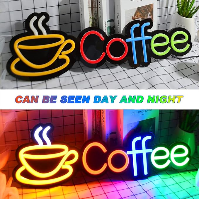 Coffee Neon Signs,Led Coffee Sign Dimmable USB Powered Coffee Signs For Coffee Bar,Coffee Stantion,Coffee Shop,Home Bar Wall Decor