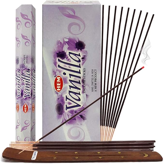 TRUMIRI Vanilla Incense Sticks & Holder Bundle: 121 Pieces (6 Packs of 20), 1 Set