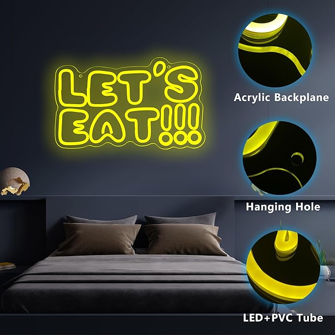 Let's Eat Neon Sign,Dimmable Anime Cartoon Neon Signs for Wall Decor,USB Game Neon Light for Man Cave Kids Room Bedroom Bar Birthday Gifts(15.7 * 9.6in)