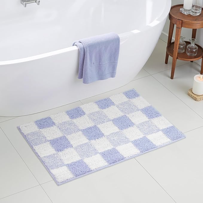 GRANNY SAYS Checkered Purple Bathroom Rugs, 32" x 20", Non-Slip Bath Mats for Bathroom, Plush Shag Absorbent Microfiber Ultra Soft Bath Mat, Cute Washable Rug for Tub, Shower, Bedroom
