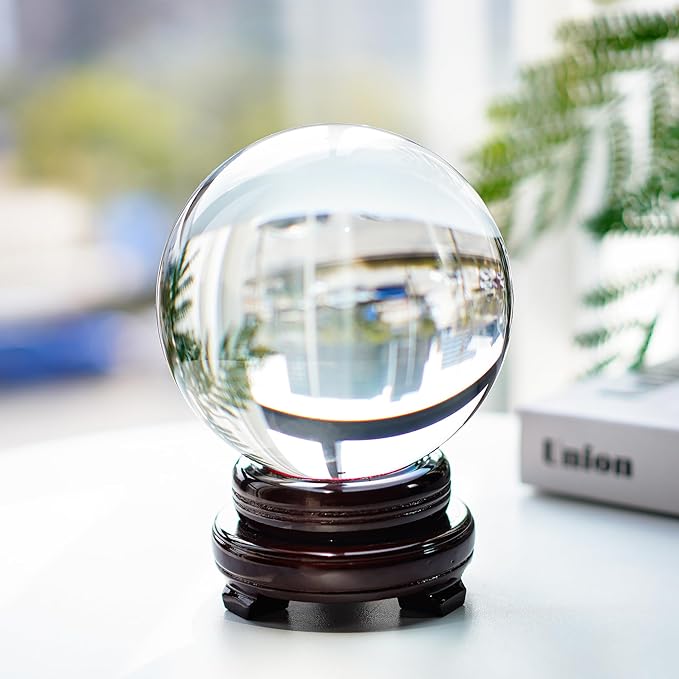 150mm/6inch Clear Crystal Ball with Wooden Stand Fortune Teller Mystical Quartz Ball Photography Props FengShui Divination Spheres