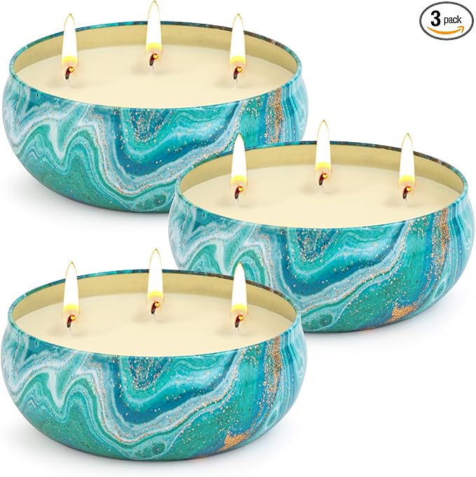 Ofun Citronella Candles Outdoor Decorative 36oz, 3 Wick Soy Wax Lemongrass Candle Set, Scented Candle Jar Candle Bulk Up to 240hrs, Summer Camping Candles for Patio, Garden, Balcony, Camping, BBQ
