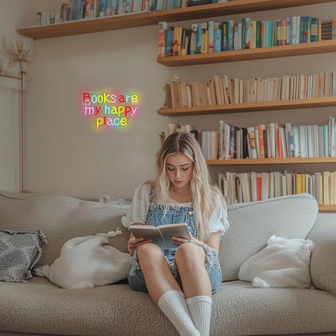 Books Are My Happy Place Neon Sign Letter Led Neon Signs Classroom Read Books And Be Kind Neon Light For Wall Decor Dimmable Colorful Light Up For Library Classroom Reading Room Bookstore Bookish Decoration Kids Gifts