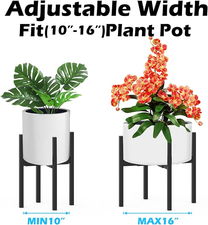Heavy 4Legs Adjustable Metal Plant Stand for 10"-16" Plant Pot – Indoor & Outdoor (Black, 1 Pack)