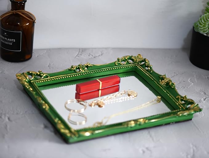 Funerom Vintage 11 x 9.5 inch Decorative Mirror, Wall Mounted & Tabletop Makeup Mirror ,Square (Green)