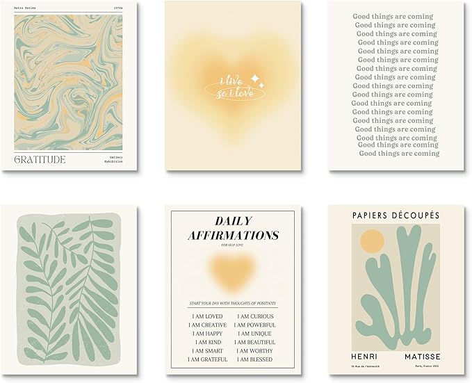 Habseligkeit Sage Green Wall Art Prints, Abstract Matisse Wall Art Exhibition Posters, Vintage Wall Art Prints, Retro Room Decor for Girl's Bedroom 11x14 inch, Unframed
